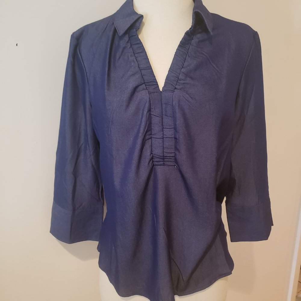 NWT Rayon Denim Sheen Ruffle Blouse - Picture 5 of 9